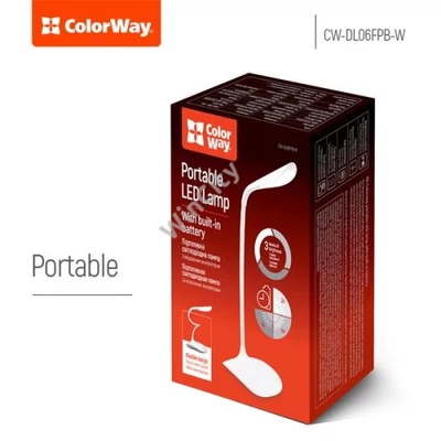 COLORWAY Asztali LED lámpa beépített akkumulátor, flexibilis, 5500-6000k, 115 lm, fehér (CW-DL06FPB-W)