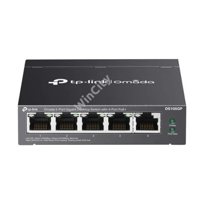 TP-LINK Switch 5x1000Mbps(4xPOE) Fémházas (Omada), DS105GP