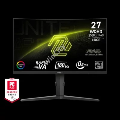 MSI Monitor GAMING MAG 275CQRF QD E2 Ívelt 27" WQHD 2560x1440 180Hz Rapid VA 1500R, 5000:1, 0,5ms, 2x HDMI,DP, USB-C