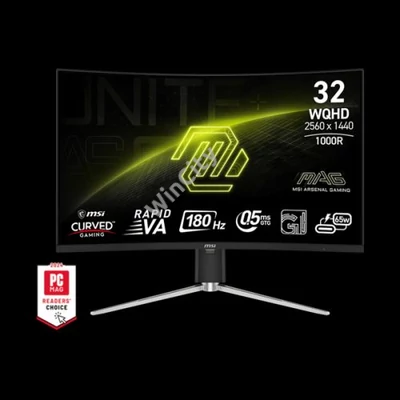 MSI Monitor GAMING MAG 325CQRF QD E2 31,5" Ívelt Rapid VA WQHD 2560x1440, 16:9 180Hz 0,5ms 3500:1, 2x HDMI, DP, USB-C