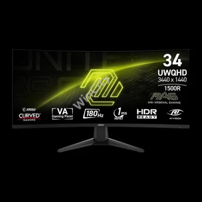 MSI Monitor GAMING MAG 346CQ Ívelt 34" UWQHD, 3440x1440, 180Hz VA 21:9, 1500R, 300cd/m2, 1 ms, 2x HDMI, DP, Black