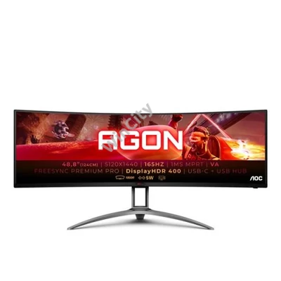 AOC Ívelt Gaming 165Hz monitor 48,8" AG493UCX2, 5120x1440 32:9, 400cd/m2, 1ms, HDMIx3/DisplayPort/USBx3