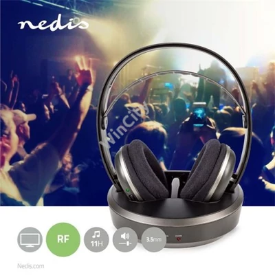 Nedis HPRF210BK rádiófrekvenciás vezeték nélküli RF fejhallgató, akkumulátoros