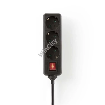 Nedis ESOC315F2BK 3 aljzatos kapcsolós elosztó, 1.5 m, 3680 W, 16 A, H05VV-F 3G1,5mm2