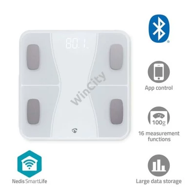 Nedis BTHPS11WT Bluetooth® okos személy mérleg, max. terhelés 180kg, Android™ / IOS