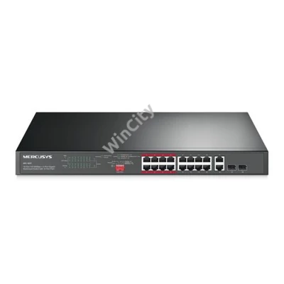 MERCUSYS Switch 18x1000Mbps(16xPOE+) + 2xSFP, Fémházas Asztali Rackes, MS120GP