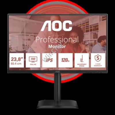 AOC IPS monitor 23,8" 24E4U 1920x1080,16:9, 300cd/m2, 4ms, VGA/HDMI/DisplayPort/4xUSB, hangszóró, 120 Hz, áll.mag.,pivot