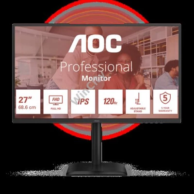AOC IPS monitor 27" 27E4U 1920x1080, 16:9, 300cd/m2, 4ms, VGA/HDMI/USB, hangszóró, 120 Hz, áll.mag., pivot