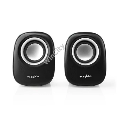 Nedis CSPR10020BK PC hangszóró 2.0, 12 W, 3,5mm sztereo jack, USB-ről táplált, hangerőszabályzó