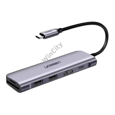 UGREEN Revodok CM195 6 az 1-ben USB-C 2x USB 3.0 Hub , HDMI, SD/microSD, 100W (szürke)