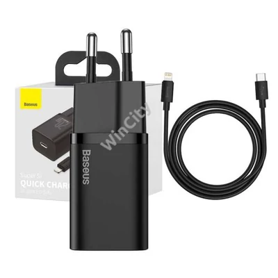 Baseus Super Si USB-C gyorstöltő, 20W, 1 m-es USB-C-Lightning kábellel (fekete)