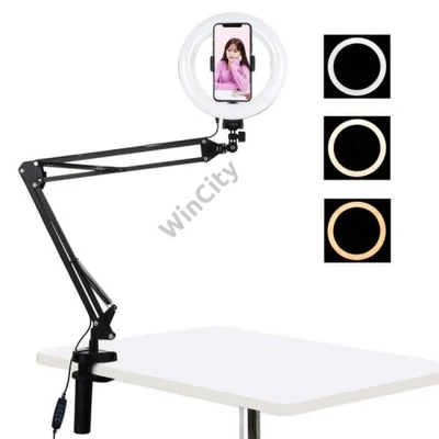 Gyűrűs lámpa / asztali állvány klipsz Puluz LED 20 cm vlog / stream telefonon PKT3089B
