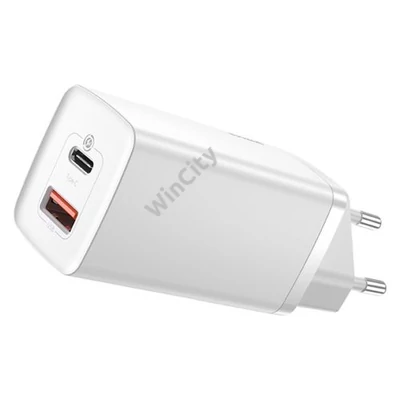 Baseus GaN2 Lite fali töltő, USB + USB-C, 65 W, EU (fehér)