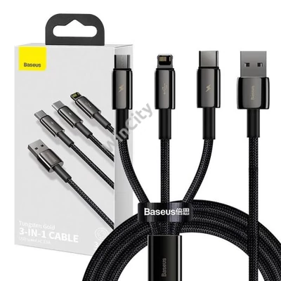 Baseus Tungsten Gold 3 az 1-ben USB-kábel, USB - micro-USB / USB-C / Lightning, 3,5 A, 1,5 m (fekete)