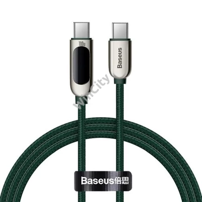 Baseus USB-C – USB-C kábel, tápellátás kijelzővel, 100 W, 1 m (zöld)