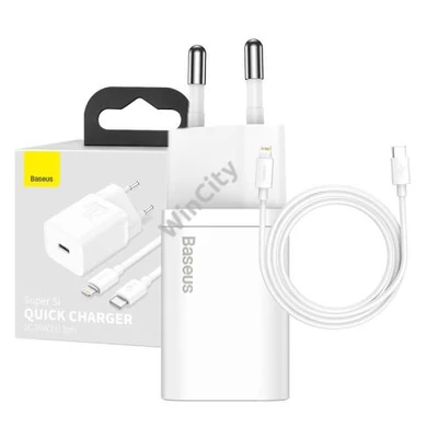 Baseus Super Si gyorstöltő 1C 20W adapter 1 m-es USB-C-Lightning kábellel (fehér)