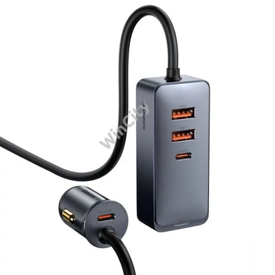 Baseus Share Together autós töltő hosszabbítóval, 2x USB, 2x USB-C, 120W (szürke)