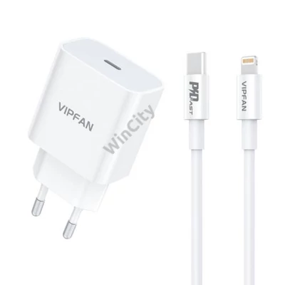 VFAN E04 fali töltő, USB-C, 20W, QC 3.0 + Lightning kábel (fehér)