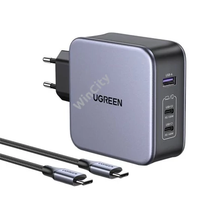 UGREEN CD289 hálózati töltő, 2x USB-C, 1x USB-A, GaN, 140W, kábel 1.5m (szürke)