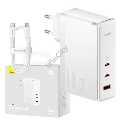 Baseus GaN5 Pro Gyorstöltő, 2xUSB-C + USB, 140W (fehér)
