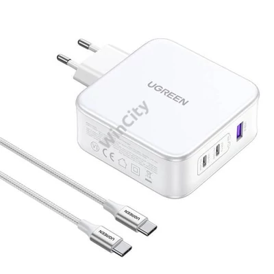 UGREEN Nexode 15339 hálózati töltő, 2xUSB-C, USB-A 3.0, PD3.0, QC4.0, GaN, 140W (fehér)