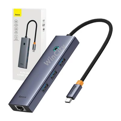Baseus UltraJoy 4 az 1-ben hub, USB-C 3x + USB 3.0 + RJ45 (szürke)