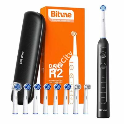 Rotary toothbrush with tips set and travel case Bitvae R2 (black)