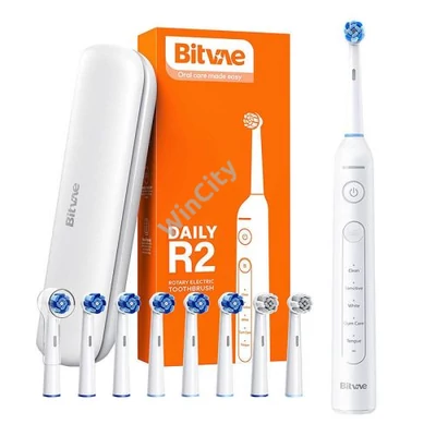 Rotary toothbrush with tips set and travel case Bitvae R2 (white)