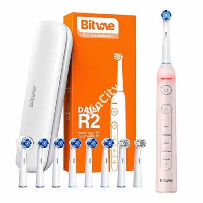 Rotary toothbrush with tips set and travel case Bitvae R2 (pink)