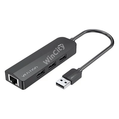 Hub USB 2.0 3-Port with Ethernet Adapter 100Mbps Vention CHPBB 0.15m, Black