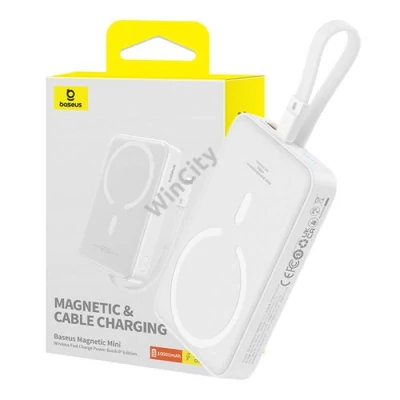 Baseus Magnetic Mini Powerbank, 10000mAh, Lightning, 20W, MagSafe (fehér)