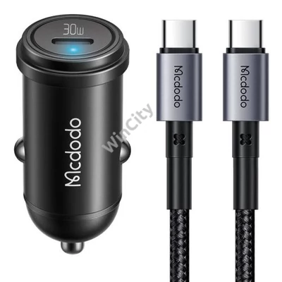 McDodo CC-7493 autós töltő kijelzővel, USB-C, 5A, 65 W + USB-C kábel 1 m 100 W (fekete)