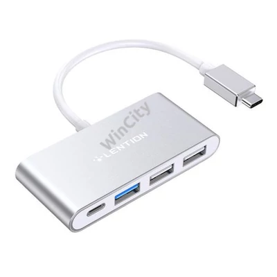 Lention 4in1 Hub USB-C to USB 3.0 + 2x USB 2.0 + USB-C (silver)