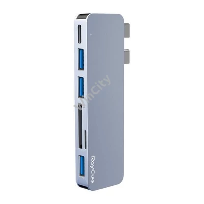 Hub 6w2 RayCue 2x USB-C do Thunderbolt 3 + 3x USB-A 3.0 5Gbps + SD/TF 2.0 (szary)