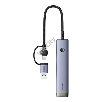 Hub 4in1 Baseus UltraJoy USB-A&USB-C to 3xUSB3.0+USB-C+RJ45 (grey)
