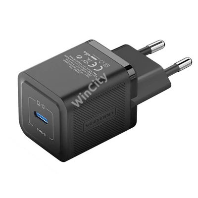 Wall charger, Vention, FEPB0-EU, USB-C, 20W, GaN (black)