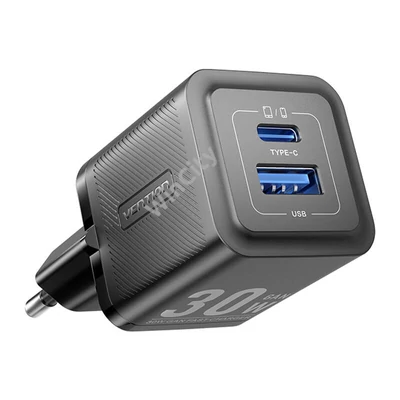 Wall charger, Vention, FEQB0-EU, USB-C, USB- A, 30W/30W, GaN (black)