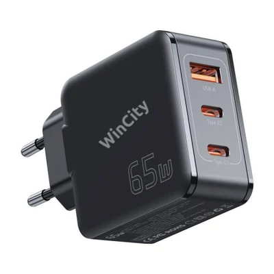 Wall charger, Essager, ECT2CA-JZB01-Z, GaN, USB-A, 2xUSB-C, 65W (black)