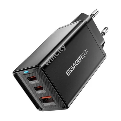 Wall charger, Essager, ECTAC-KSB01-Z, GaN, 2xUSB-C, USB-A, 67W (black)