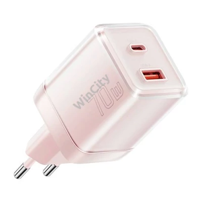 Wall charger Yueqi 70W GaN USB-C + USB-A (pink)