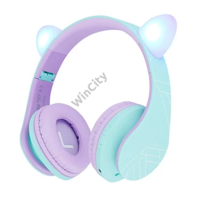 PowerLocus P2 Cats Ears Wireless Headphones for Kids (blue and purple)