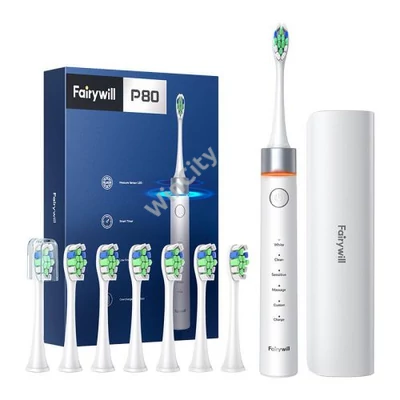 FairyWill FW-P80 sonic toothbrush with tip set and case (White)