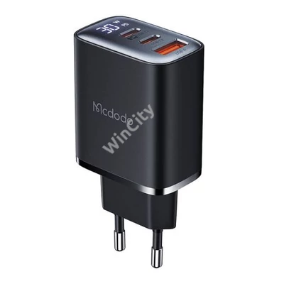 Mcdodo CH-2180 2xUSB-C + USB-A, 30W mains charger with display (black)