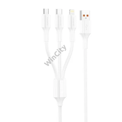 3-in-1 USB to USB-C / Micro USB / Lightning cable Foneng XS01 , 3A, 1.2m (White)