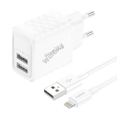 Foneng EU53 20W 2xUSB-A, 2.4A network charger (White) + USB-A toLightning cable