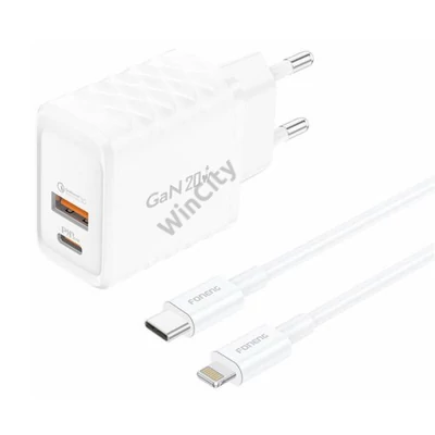 Foneng EU56 1xUSB-A, 1xUSB-C, 20W Power Charger (White) + USB-A to Lightning cable