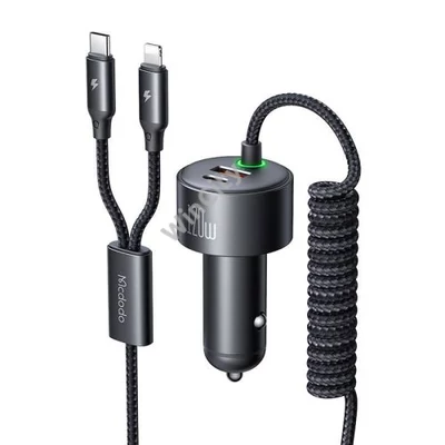 Mcdodo CC-0370 car charger, USB-C, Lightning, 120W, retractable cables