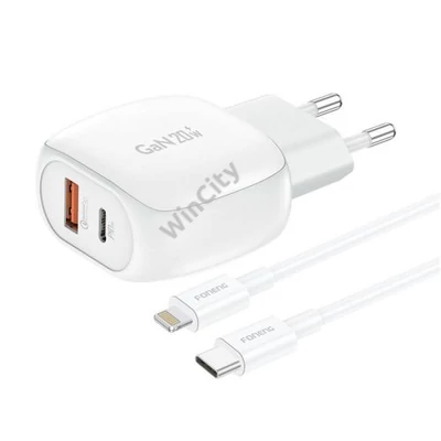 Foneng EU41 USB-C+USB-A 20W network charger + USB-C - Lightning cable (white)