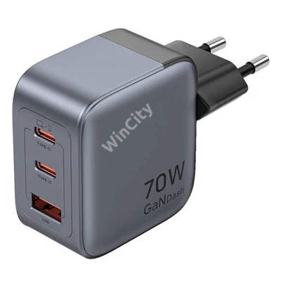 GaN Vention USB-C+C+A 70W töltő (szürke)