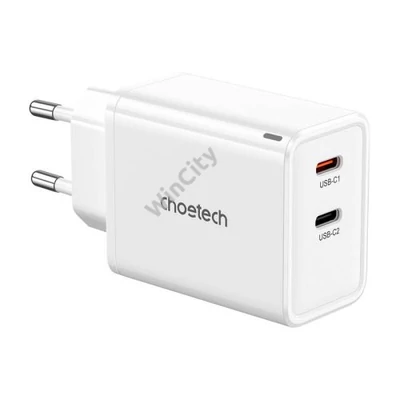 Choetech PD6013, GaN, 2x USB-C, PD65W hálózati töltő (fehér)